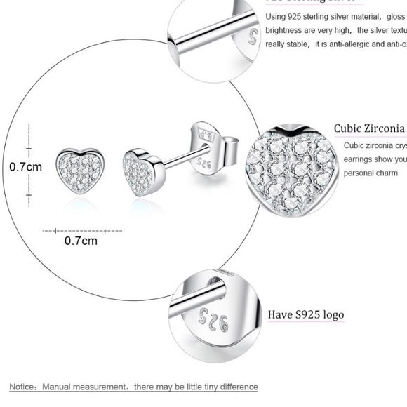 New! Sterling Silver Heart Stud Earrings - Picture 8 of 8